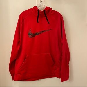 Nike ~Men's XXL~ Red Dri‑FIT Pullover Hoodie Camo Swoosh Performance Training